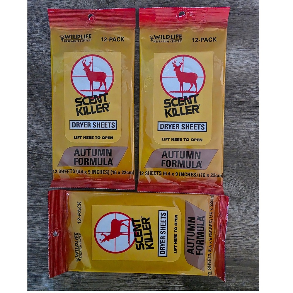 Wildlife Research Center Scent Killer Dryer Sheets Autumn Formula 12ct 3-Pack